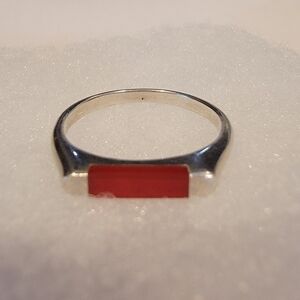 Silver Ring with Red Accent